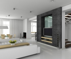 White living room with black TV wall HD picture