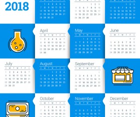 White with blue 2018 calendar template vectors