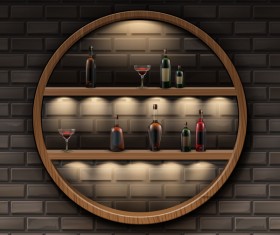 Wine racks interior with wall background design vector