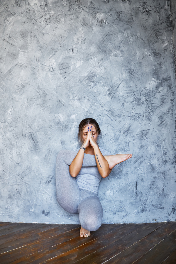 Woman practicing yoga in the living room Stock Photo 07
