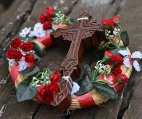 Wreath on the cross Stock Photo