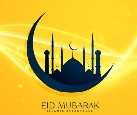 Yellow eid mubarak islamic background vector