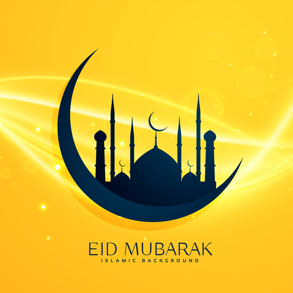 Yellow eid mubarak islamic background vector free download