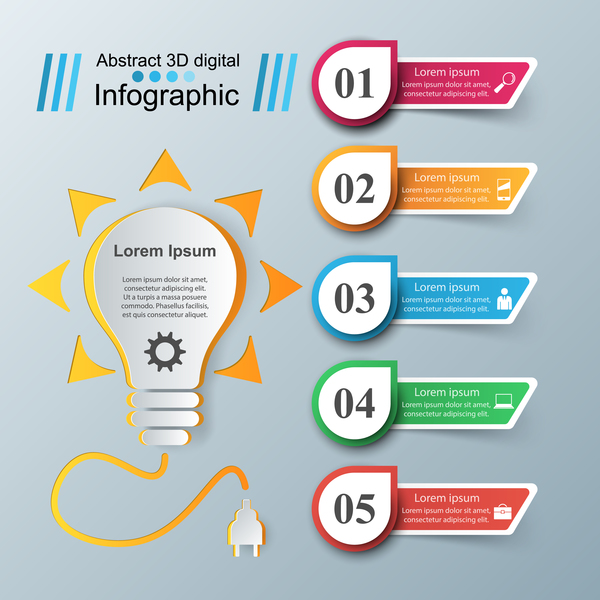 bulb abstract paper infographic vector