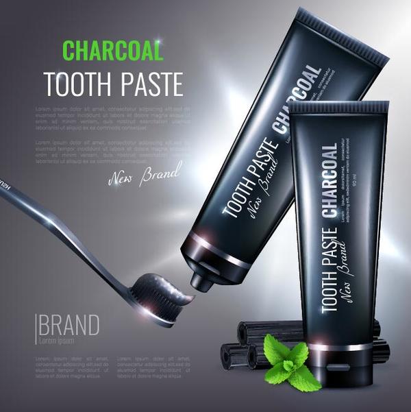 charcoal tooth paste poster template vector