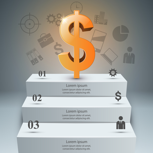dollar three stair infographic vector
