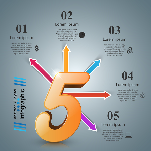 five arrows infographic vector