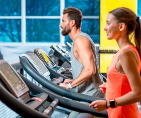 girl exercising on a treadmill Stock Photo