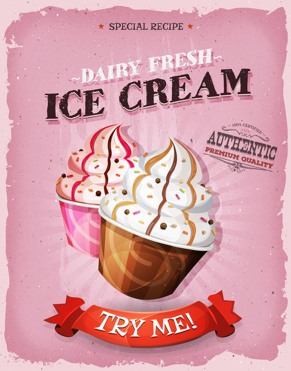ice cream poster and flyer retro vector