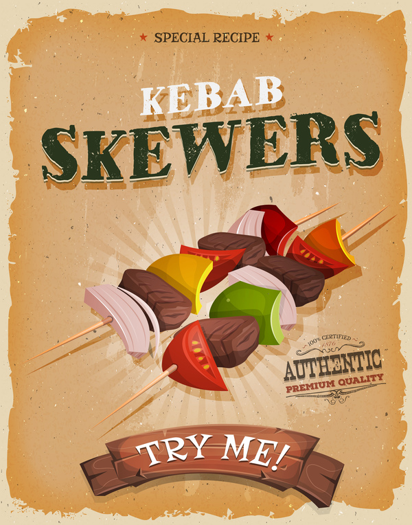 kebab skewers poster and flyer retro vector