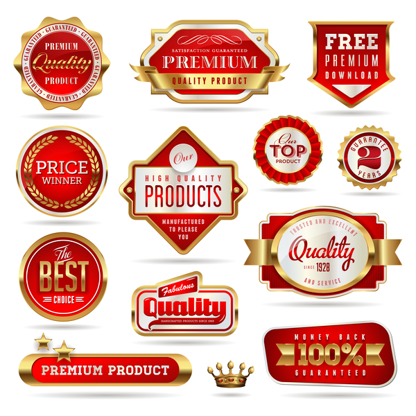 quality seals red labels vector