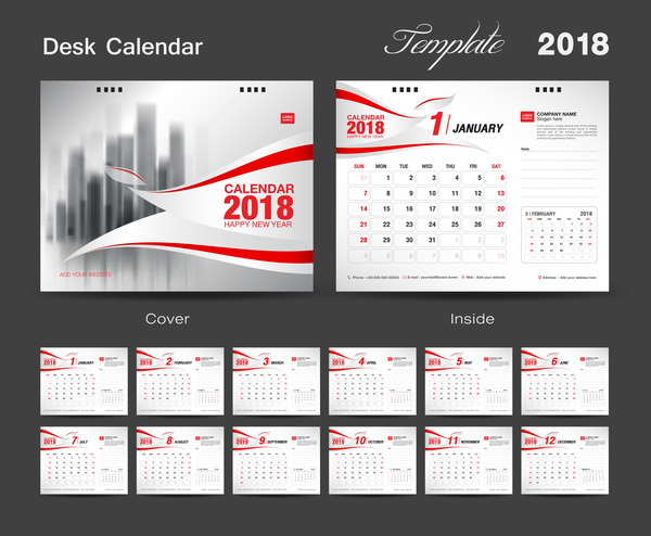 red 2018 desk calendar vector 02