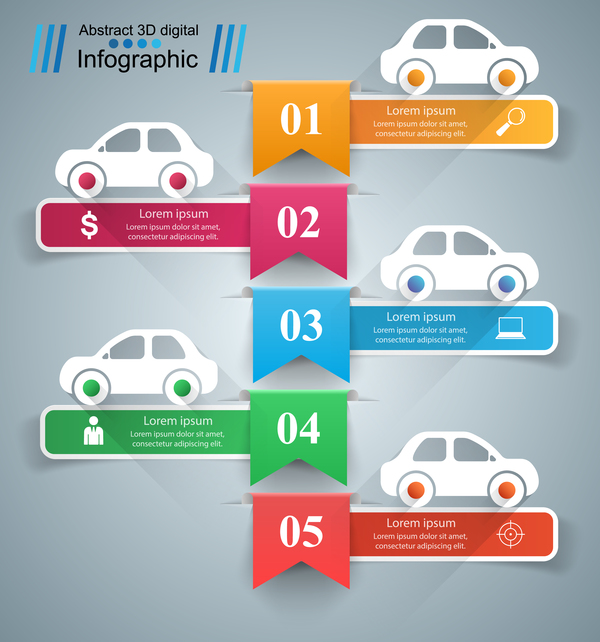 road five car infographic vector