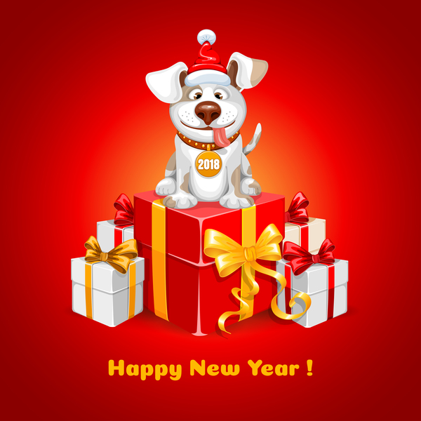 2018 happy year of dog vector material 04