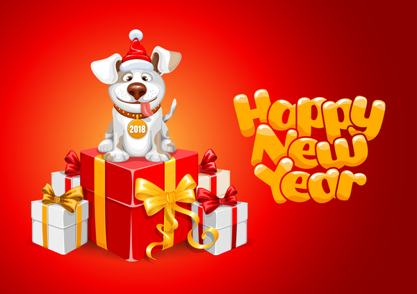 2018 happy year of dog vector material 05