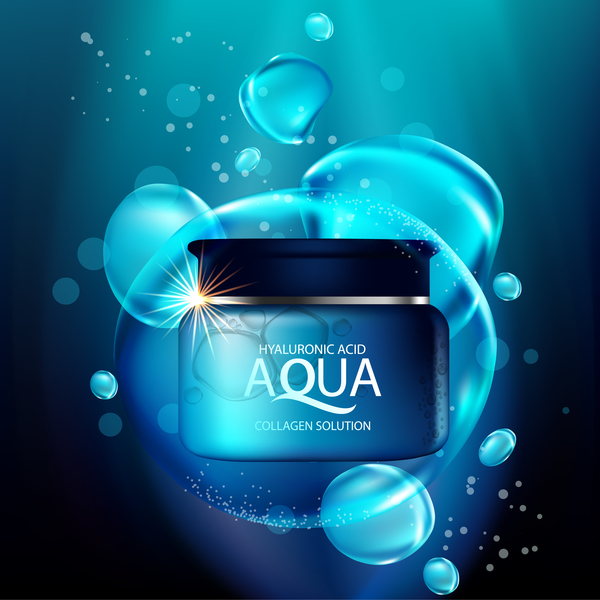 Aqua collagen solution poster template with blue background vector 02