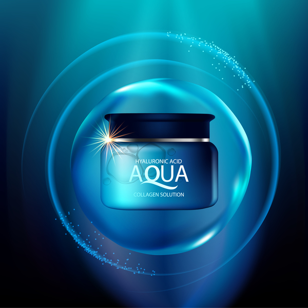 Aqua collagen solution poster template with blue background vector 03