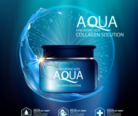 Aqua collagen solution poster template with blue background vector 04