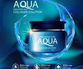Aqua collagen solution poster template with blue background vector 05