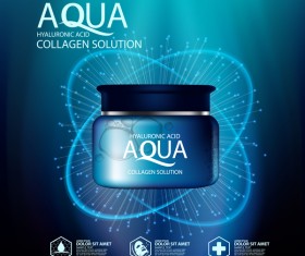 Aqua collagen solution poster template with blue background vector 06