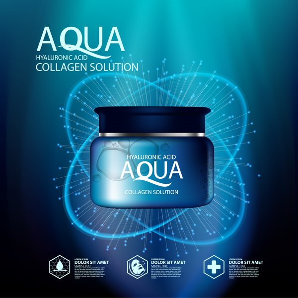 Aqua collagen solution poster template with blue background vector 06