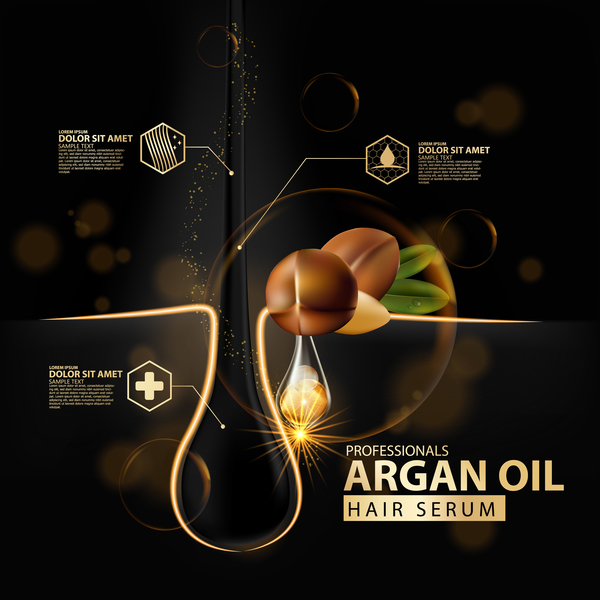 Argan oil hair serum poster vector 02