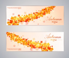 Autumn banner with red leaves vector 01