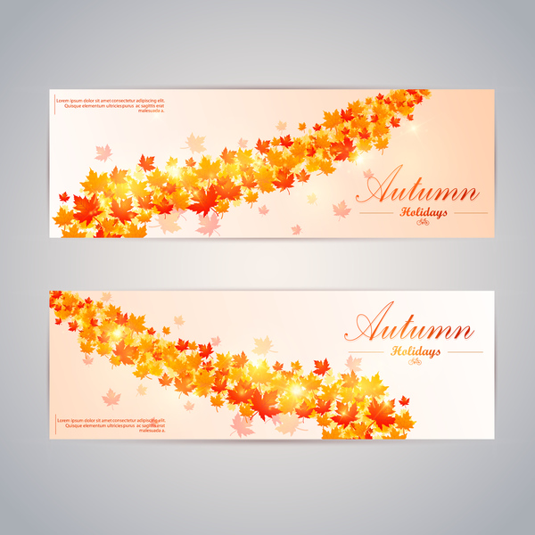 Autumn banner with red leaves vector 01