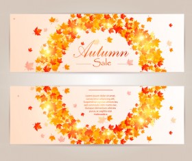 Autumn banner with red leaves vector 02