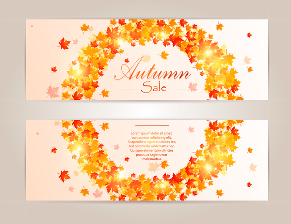 Autumn banner with red leaves vector 02