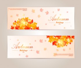 Autumn banner with red leaves vector 03