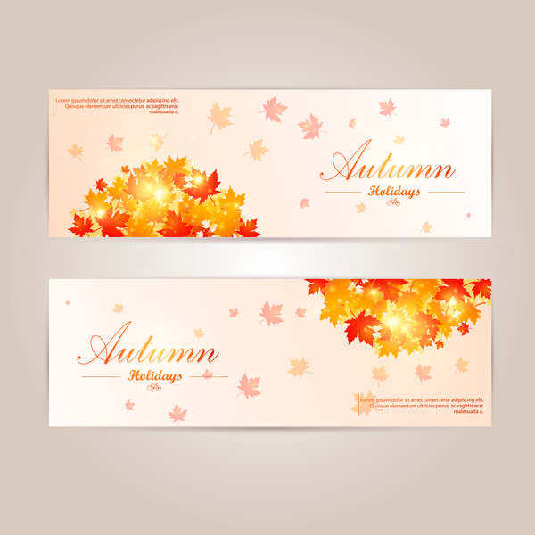 Autumn banner with red leaves vector 03