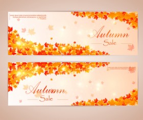 Autumn banner with red leaves vector 04