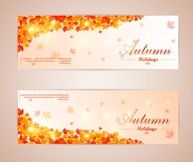 Autumn banner with red leaves vector 05