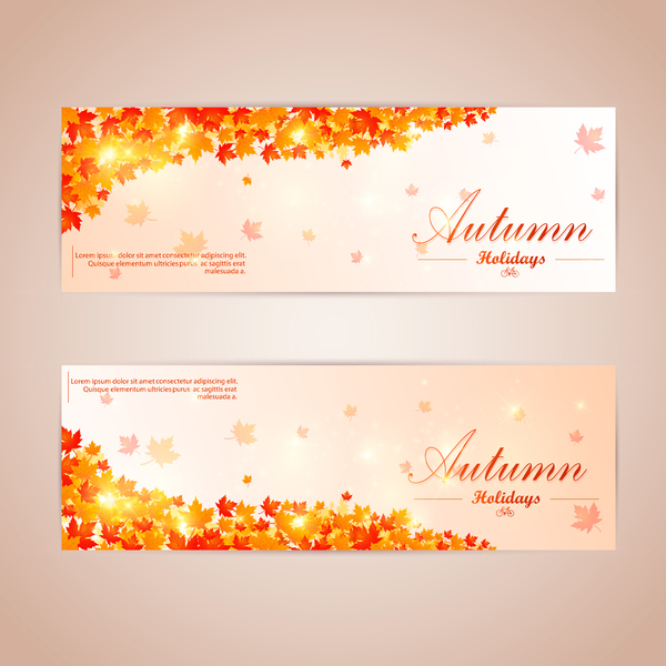Autumn banner with red leaves vector 05