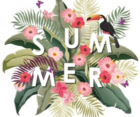 Autumn flower background with bird vector