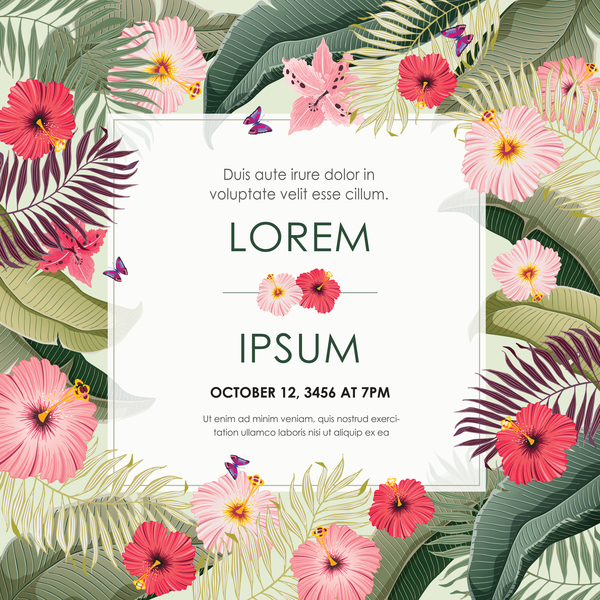 Autumn invitation card template with flower vector 04