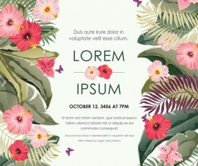 Autumn invitation card template with flower vector 06