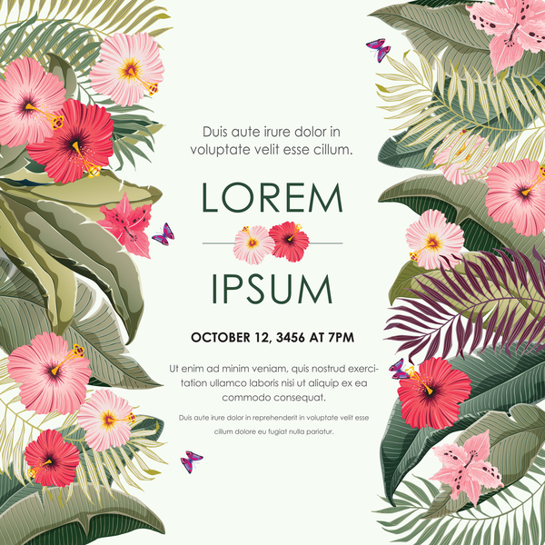 Autumn invitation card template with flower vector 06