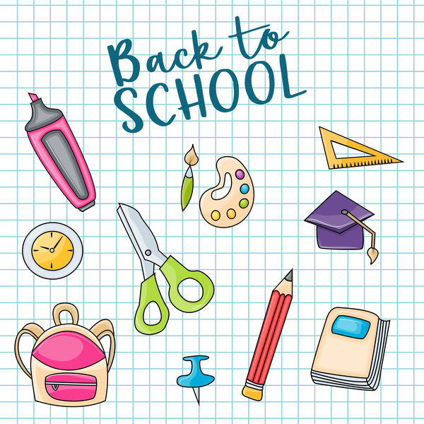 Back to school background and stationery vector