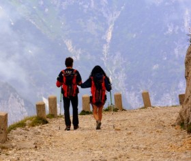 Backpackers hiking Stock Photo