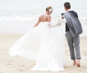 Beach newly married couple Stock Photo