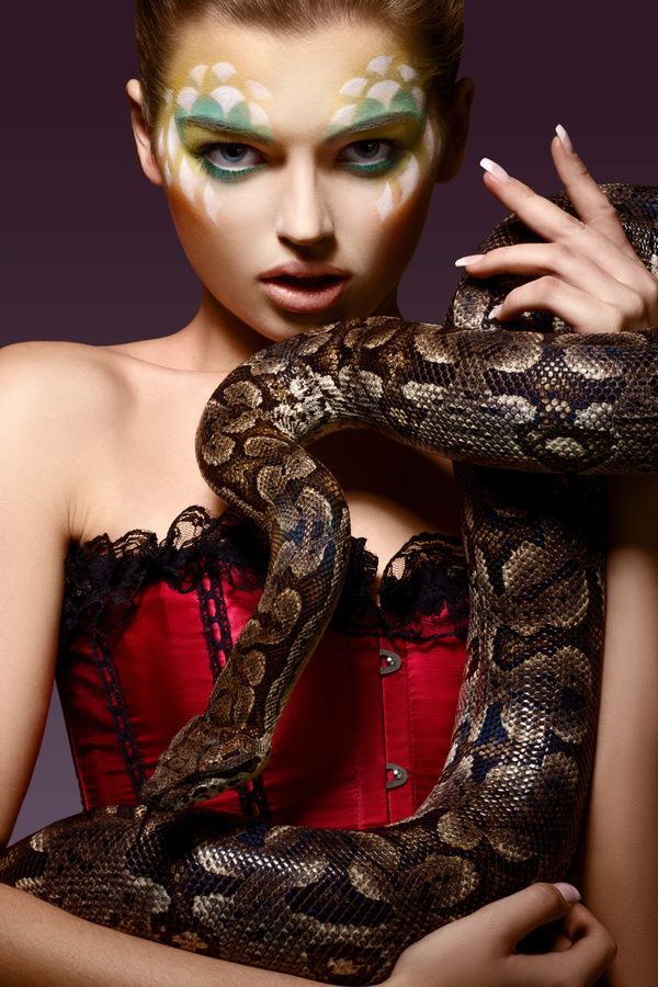 Beauties and the python Stock Photo