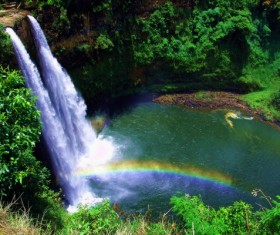 Beautiful waterfall rainbow Stock Photo