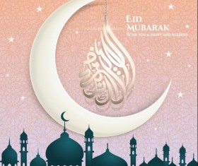 Beige eid mubarak background vector 01