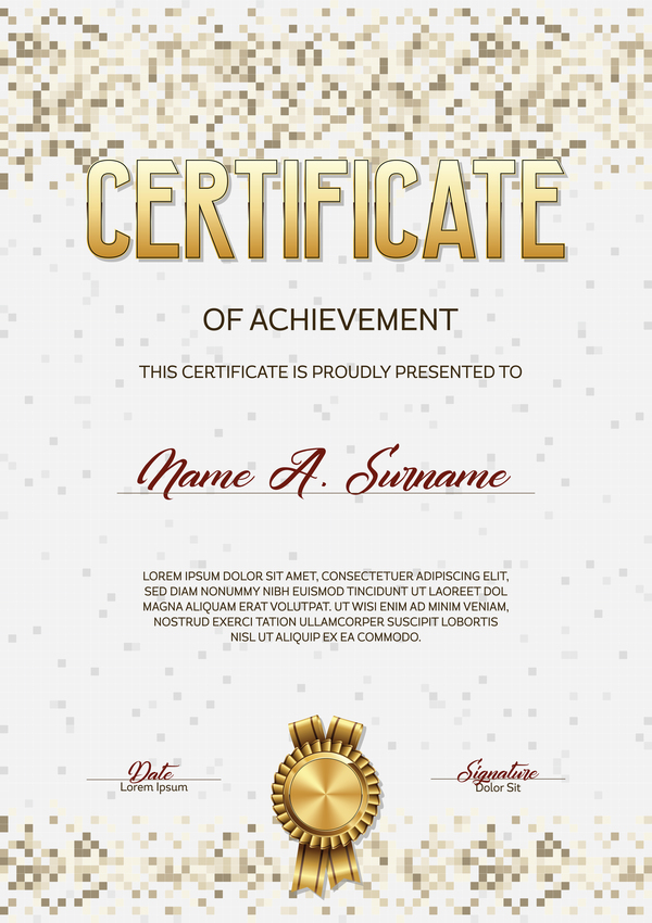 Beige pixelated certificate template vector material 01
