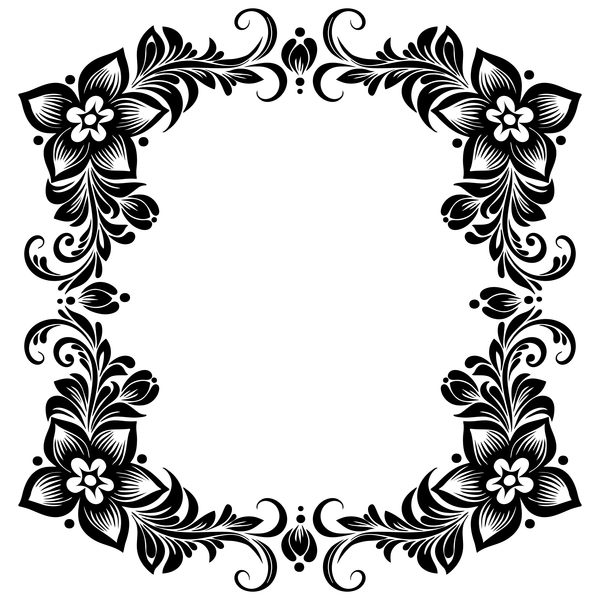 Black flower decorative frame vectors material 07