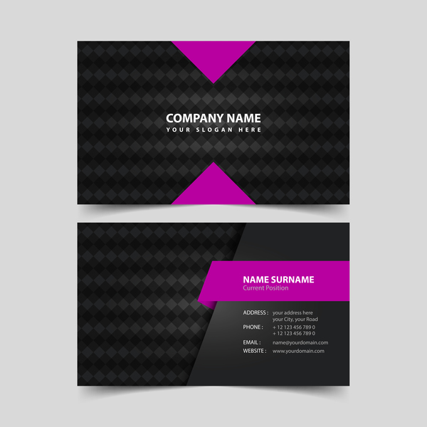 Black with purple business card remplate vector 01
