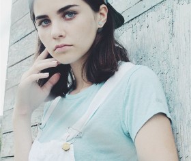 Blue eyes of the European girl Stock Photo