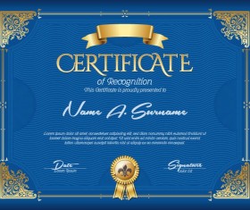Blue styles certificate template vector